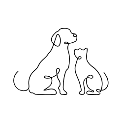 Simple line art illustration of a dog and cat together
